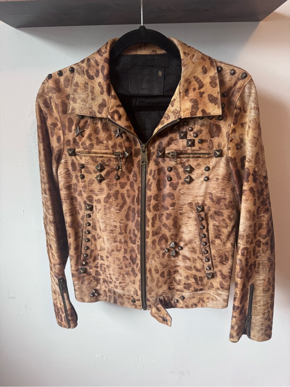 R13 Leopard Print Studded Bomber Jacket - Brown